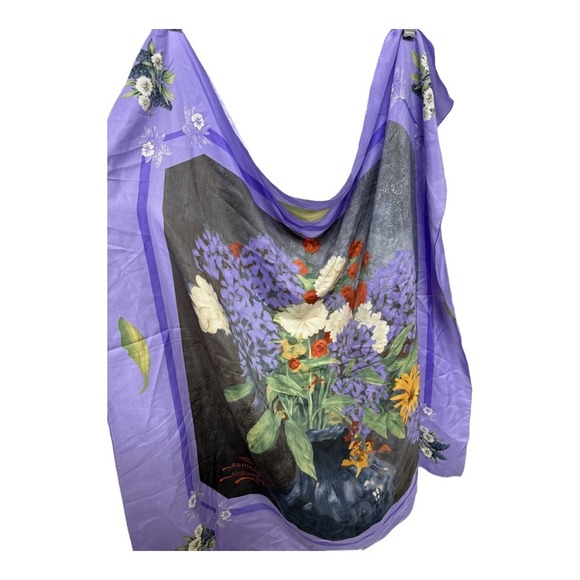 Thomas Kinkade 100% Silk Purple Vase of Flowers Scarf Artsy Collectors - Picture 3 of 5